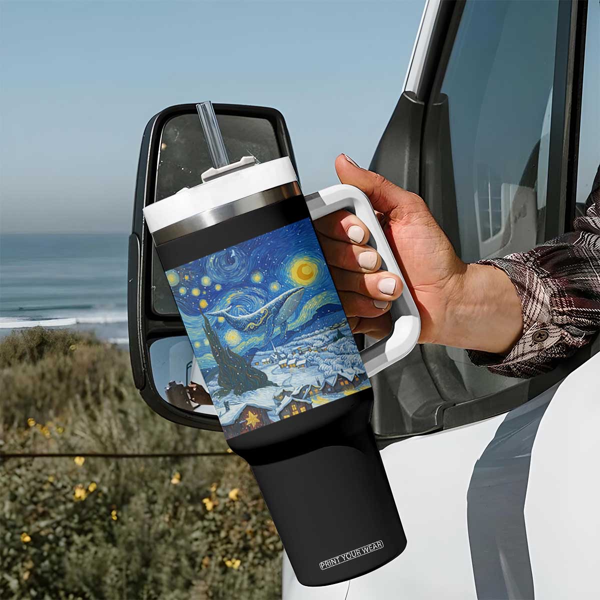 Whale Christmas Tumbler With Handle Stary Night Van Gogh Christmas TS14 Print Your Wear