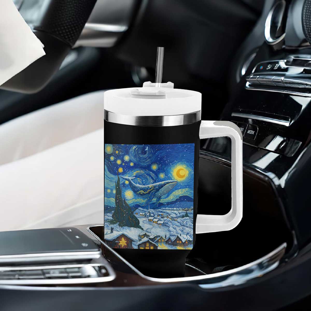 Whale Christmas Tumbler With Handle Stary Night Van Gogh Christmas TS14 Print Your Wear