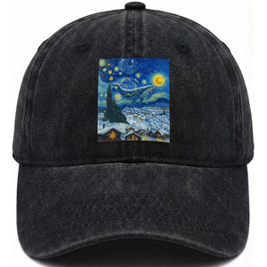 Whale Christmas Washed Cotton Baseball Cap Stary Night Van Gogh Christmas TS14 Washed Cap Universal Fit Black Print Your Wear