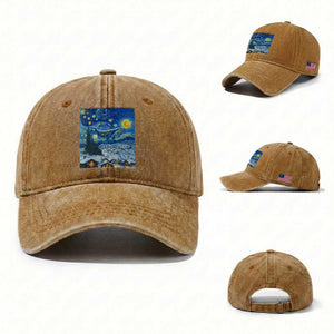 Whale Christmas Washed Cotton Baseball Cap Stary Night Van Gogh Christmas TS14 Washed Cap Universal Fit Yellow Ochre Print Your Wear