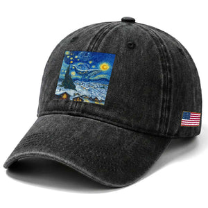Whale Christmas Washed Cotton Baseball Cap Stary Night Van Gogh Christmas TS14 Print Your Wear
