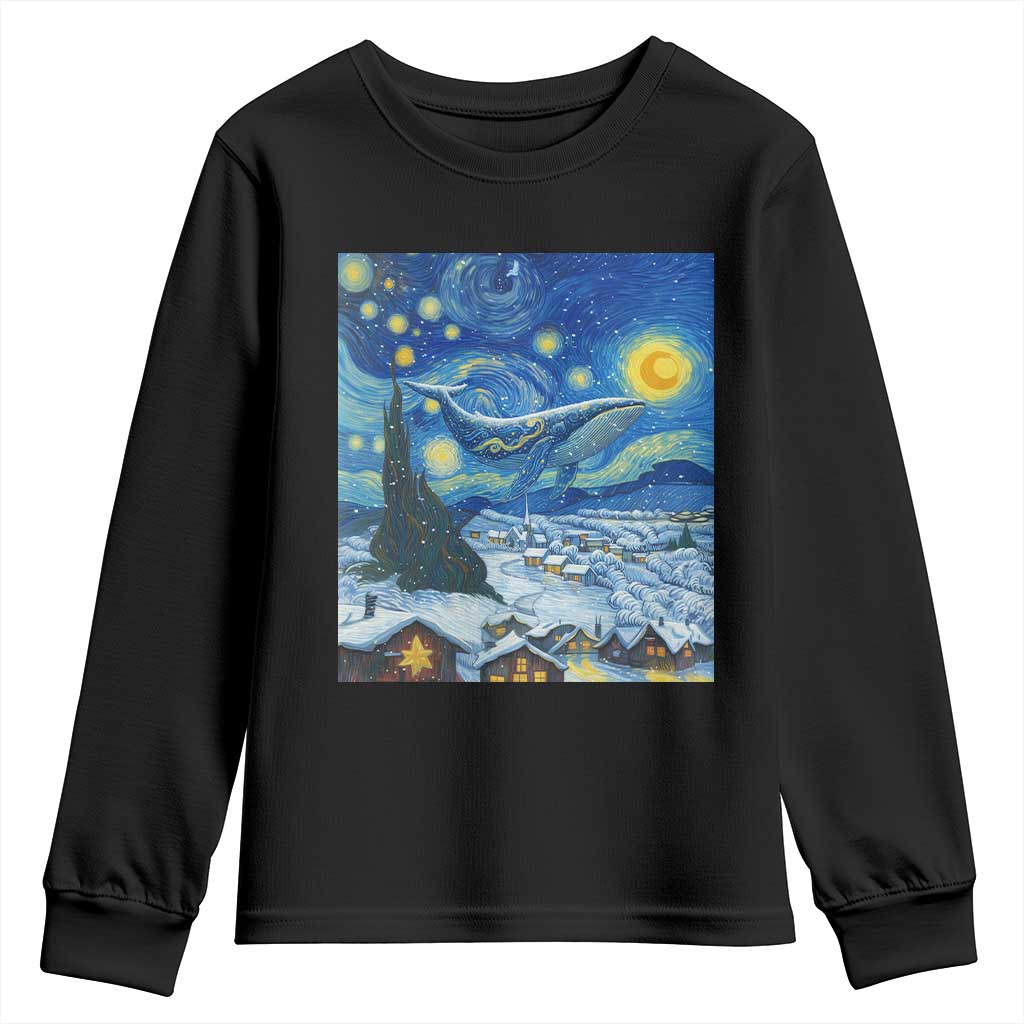 Whale Christmas Youth Sweatshirt Stary Night Van Gogh Christmas TS14 Black Print Your Wear