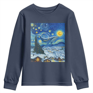 Whale Christmas Youth Sweatshirt Stary Night Van Gogh Christmas TS14 Navy Print Your Wear