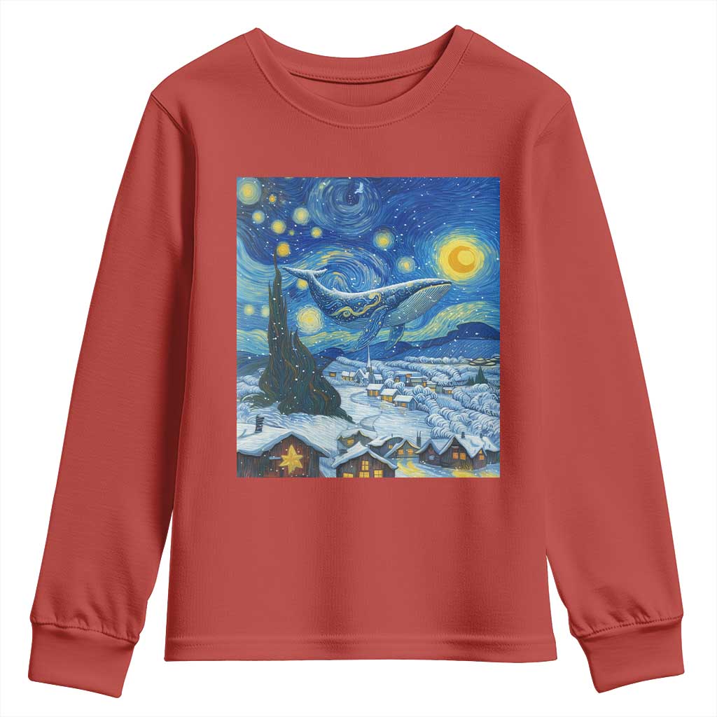 Whale Christmas Youth Sweatshirt Stary Night Van Gogh Christmas TS14 Red Print Your Wear