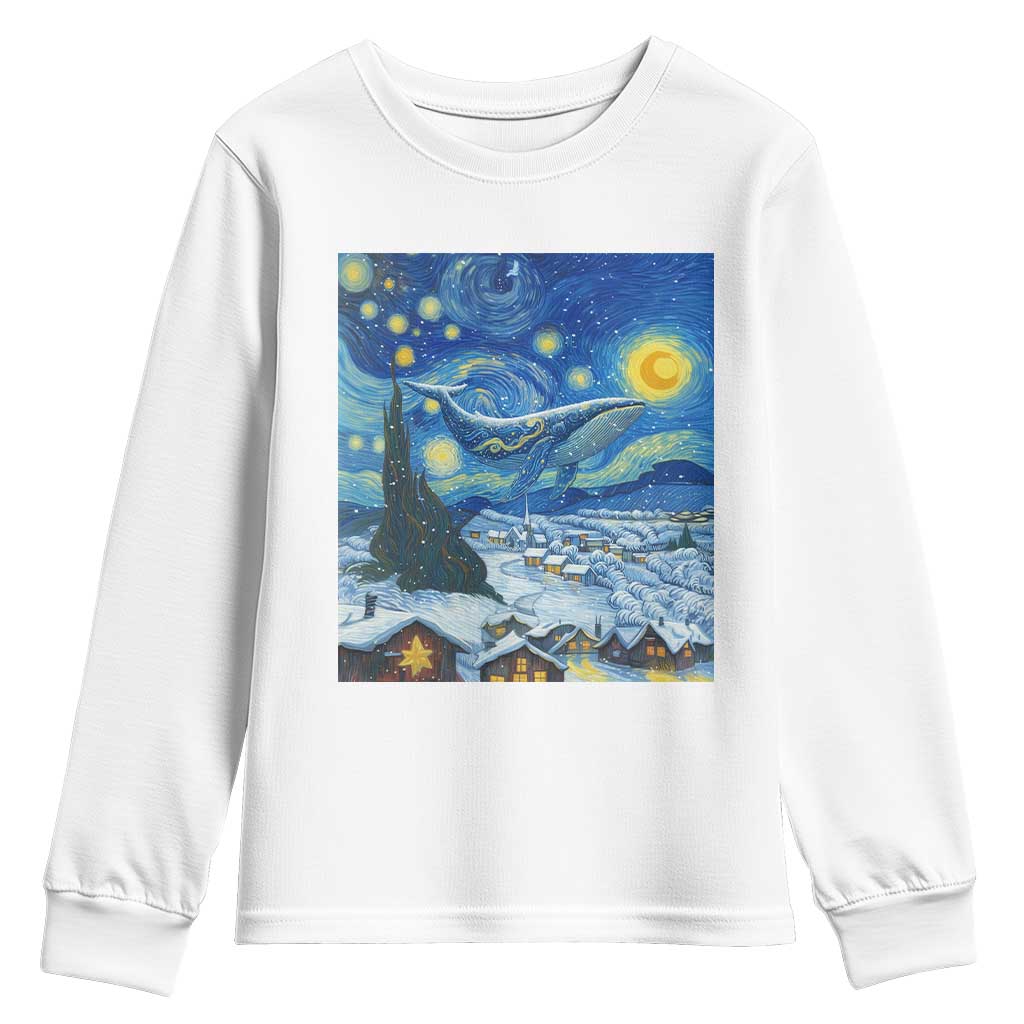 Whale Christmas Youth Sweatshirt Stary Night Van Gogh Christmas TS14 White Print Your Wear