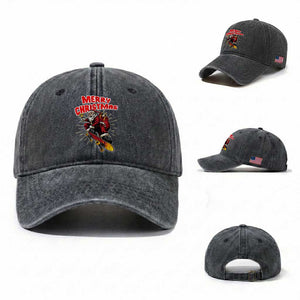 Santa Skateboarding Christmas Washed Cotton Baseball Cap Funny Skater Xmas TS14 Washed Cap Universal Fit Dark Gray Print Your Wear