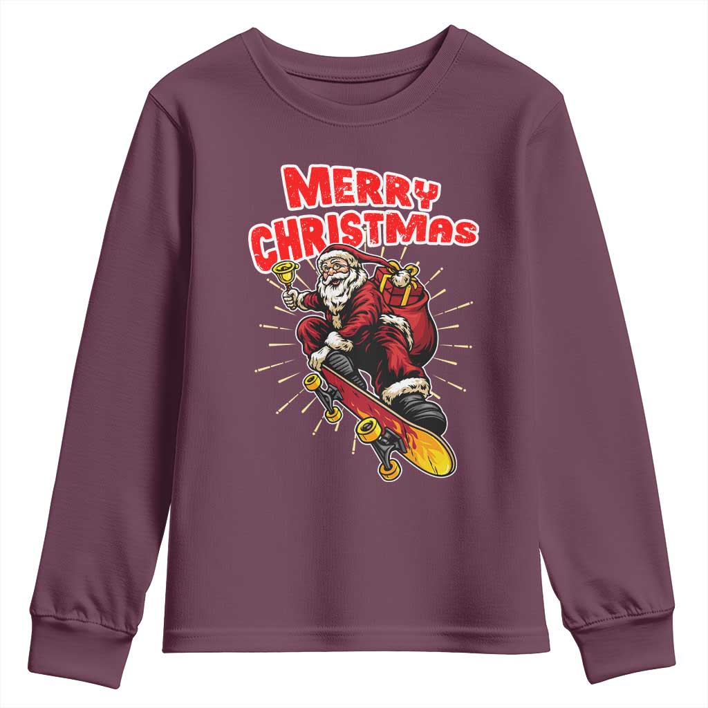 Santa Skateboarding Christmas Youth Sweatshirt Funny Skater Xmas TS14 Maroon Print Your Wear