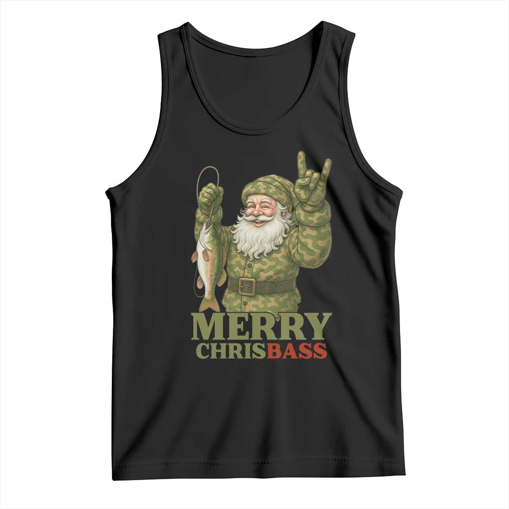 Funny Santa Camo Fishing Tank Top Merry Chrisbass TS14 Black Print Your Wear