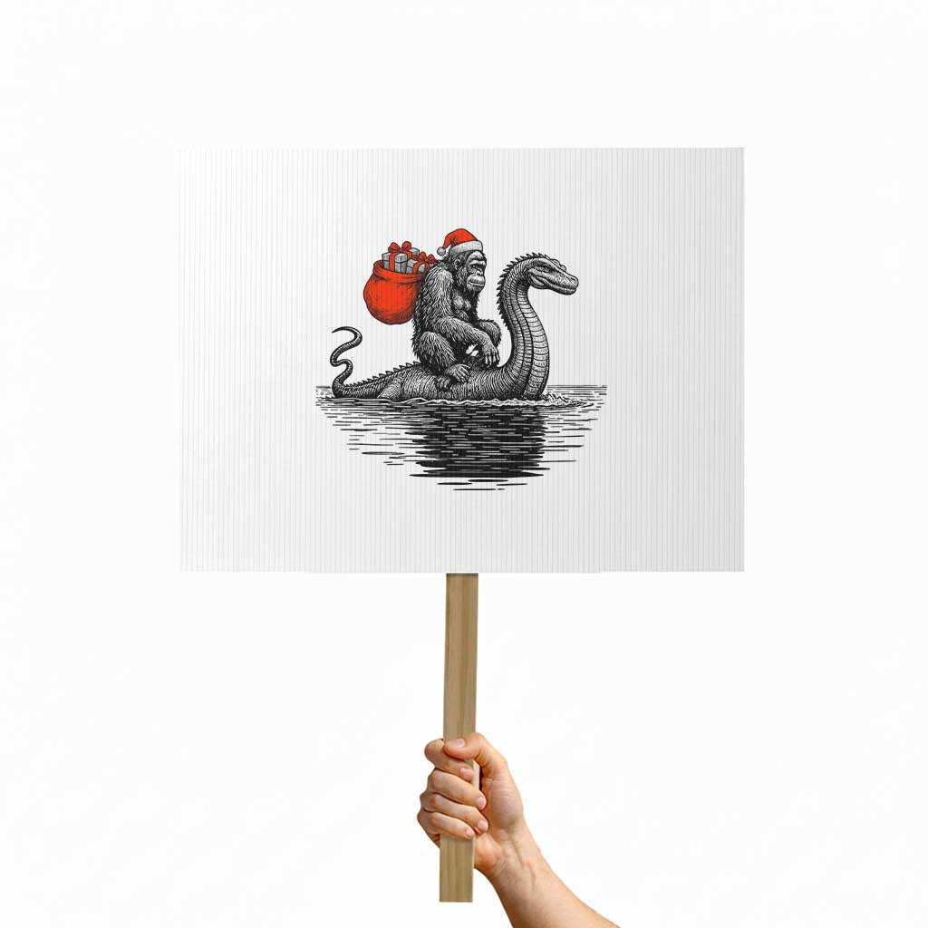 Funny Bigfoot Christmas Protest Sign Sasquatch Loch Ness Cryptid Xmas TS14 Horizontal 18