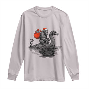 Funny Bigfoot Christmas Long Sleeve Shirt Sasquatch Loch Ness Cryptid Xmas TS14 Ice Gray Print Your Wear