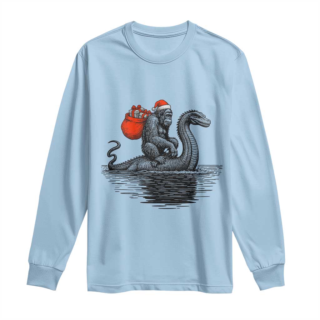 Funny Bigfoot Christmas Long Sleeve Shirt Sasquatch Loch Ness Cryptid Xmas TS14 Light Blue Print Your Wear