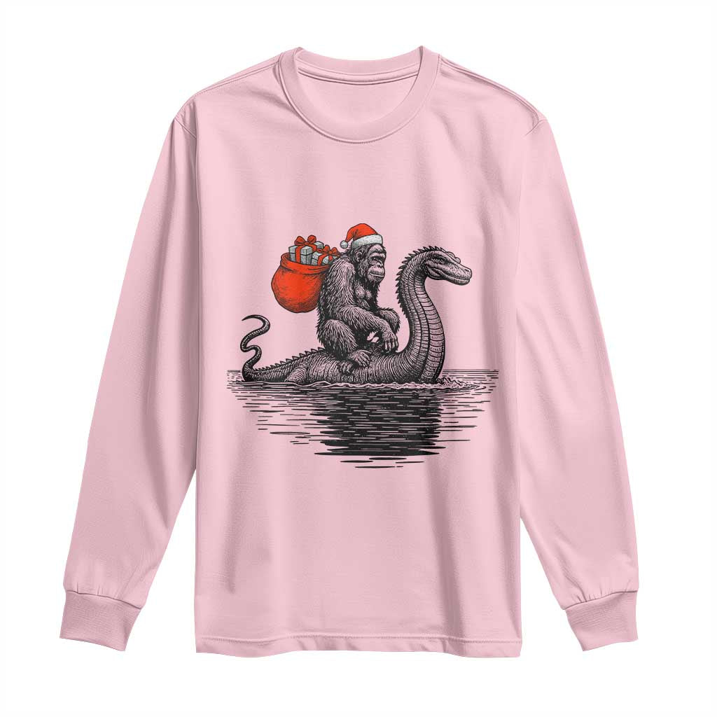 Funny Bigfoot Christmas Long Sleeve Shirt Sasquatch Loch Ness Cryptid Xmas TS14 Light Pink Print Your Wear