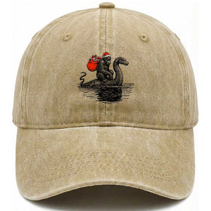 Funny Bigfoot Christmas Washed Cotton Baseball Cap Sasquatch Loch Ness Cryptid Xmas TS14 Washed Cap Universal Fit Khaki Print Your Wear