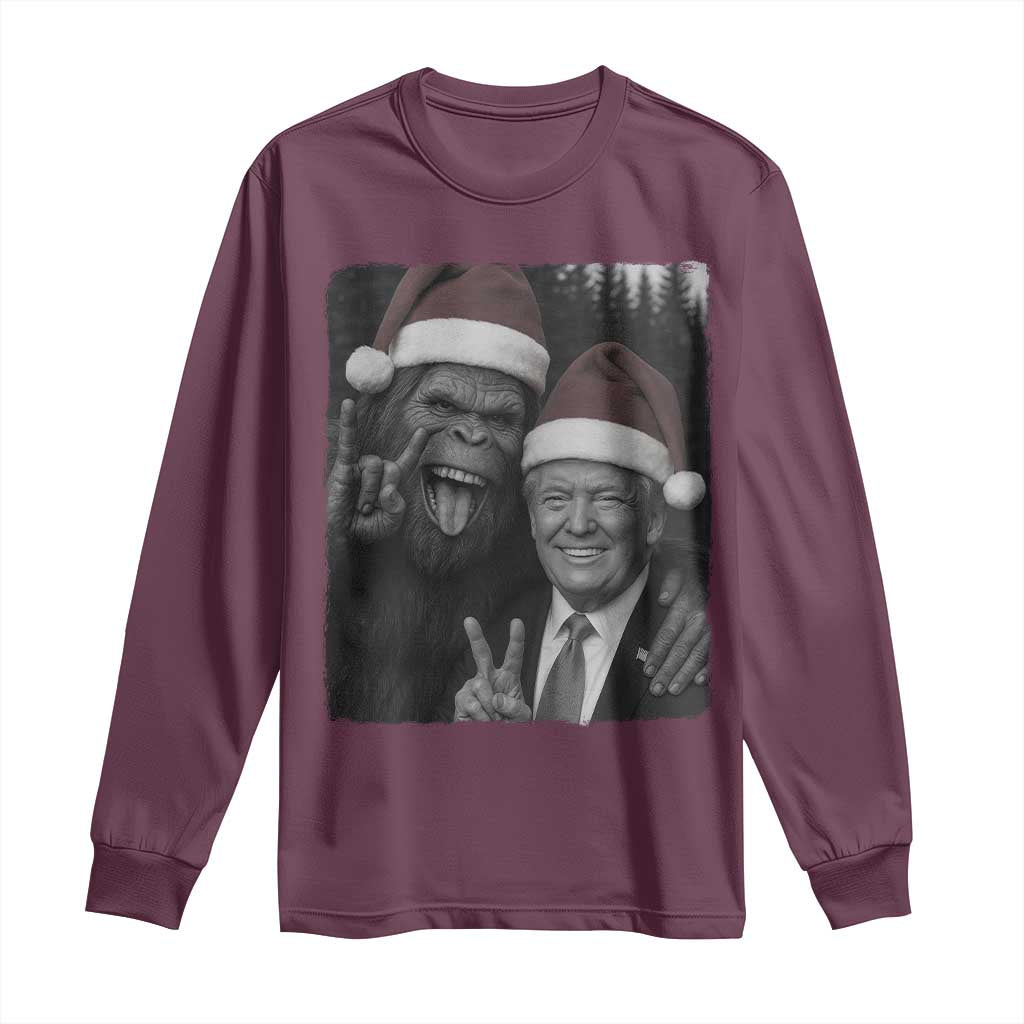 Funny Bigfoot Selfie Christmas Long Sleeve Shirt Sasquatch Trump Meme TS14 Maroon Print Your Wear