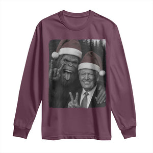 Funny Bigfoot Selfie Christmas Long Sleeve Shirt Sasquatch Trump Meme TS14 Maroon Print Your Wear
