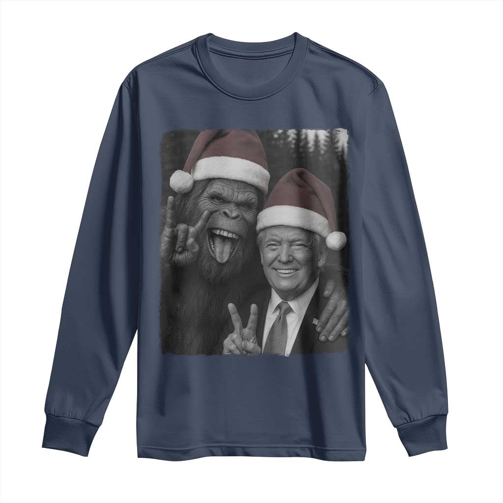 Funny Bigfoot Selfie Christmas Long Sleeve Shirt Sasquatch Trump Meme TS14 Navy Print Your Wear
