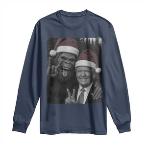 Funny Bigfoot Selfie Christmas Long Sleeve Shirt Sasquatch Trump Meme TS14 Navy Print Your Wear
