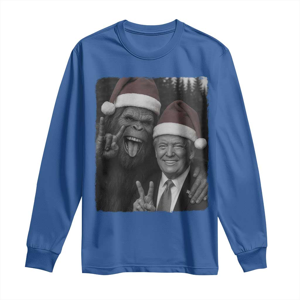 Funny Bigfoot Selfie Christmas Long Sleeve Shirt Sasquatch Trump Meme TS14 Royal Blue Print Your Wear