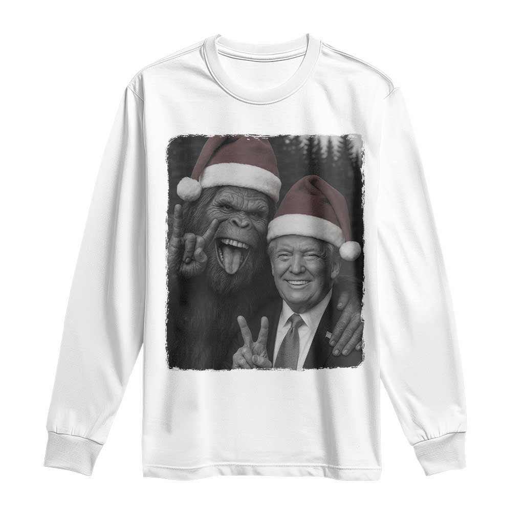 Funny Bigfoot Selfie Christmas Long Sleeve Shirt Sasquatch Trump Meme TS14 White Print Your Wear