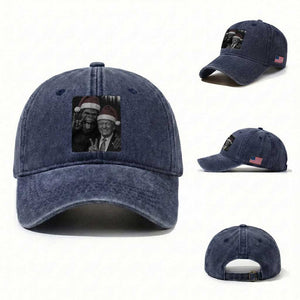 Funny Bigfoot Selfie Christmas Washed Cotton Baseball Cap Sasquatch Trump Meme TS14 Washed Cap Universal Fit Navy Print Your Wear