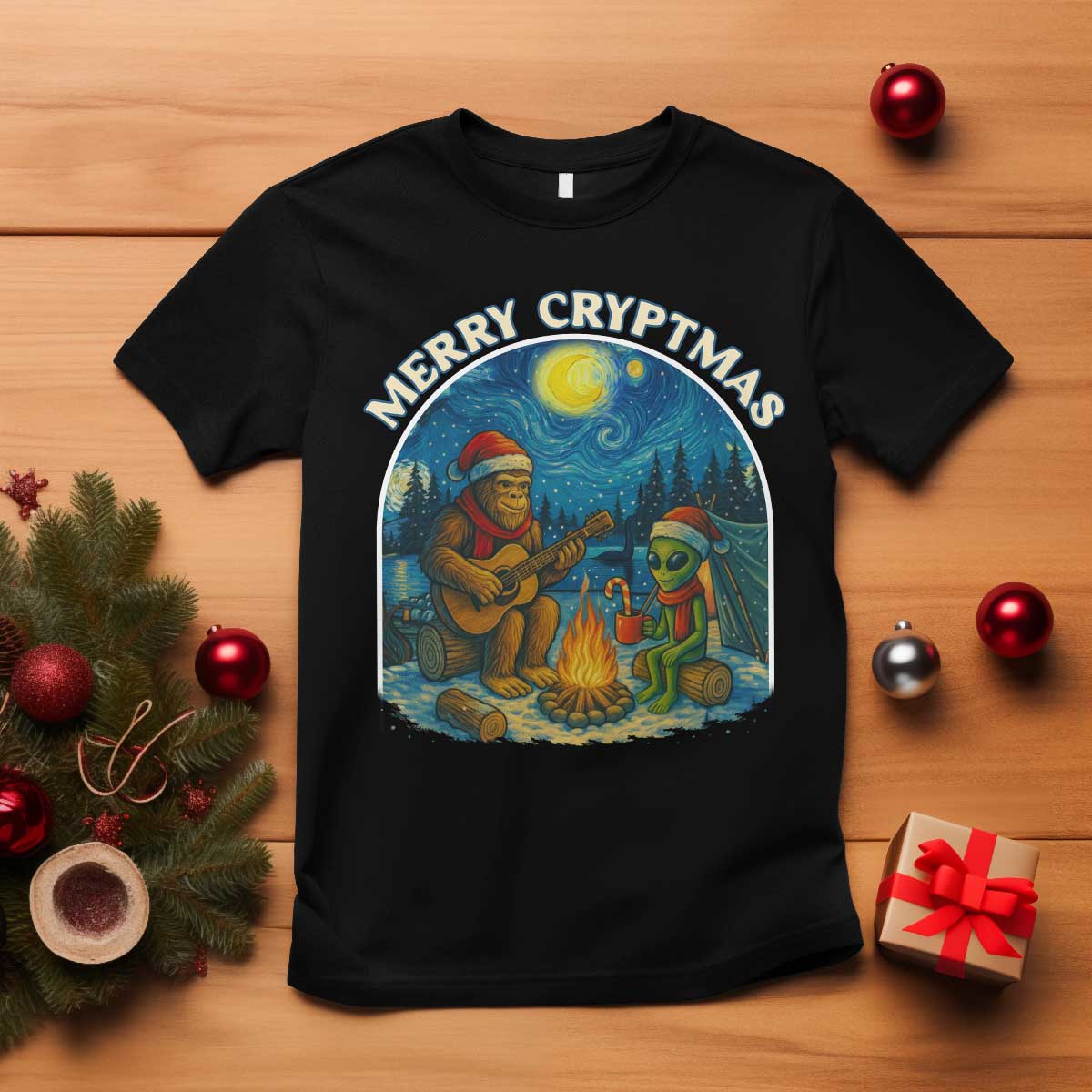 Funny Bigfoot Christmas T Shirt Sasquatch Alien Merry Cryptmas TS14 Black Print Your Wear