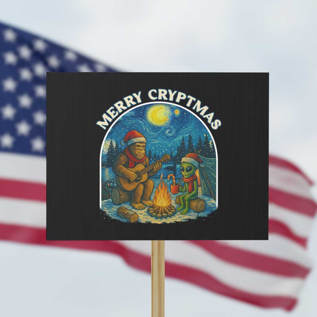 Funny Bigfoot Christmas Protest Sign Sasquatch Alien Merry Cryptmas TS14 Horizontal 18