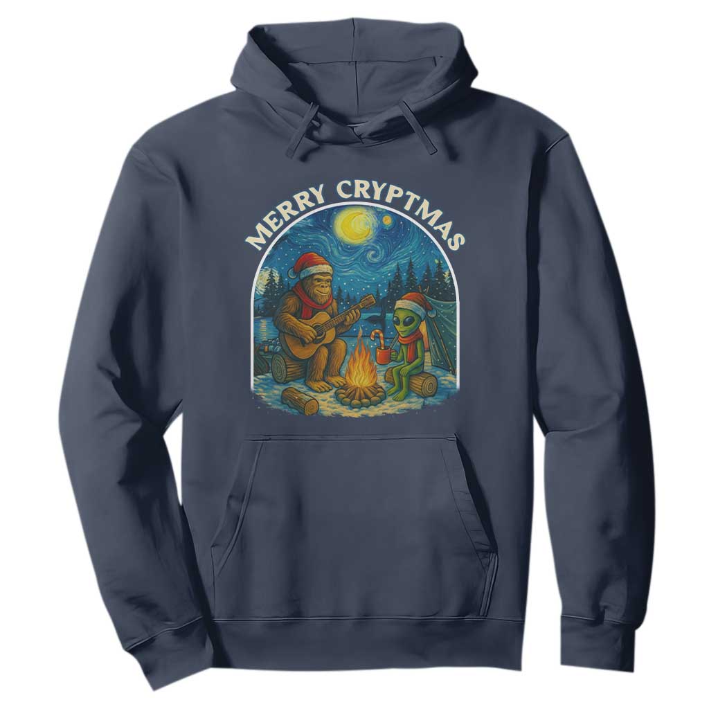 Funny Bigfoot Christmas Hoodie Sasquatch Alien Merry Cryptmas TS14 Navy Print Your Wear