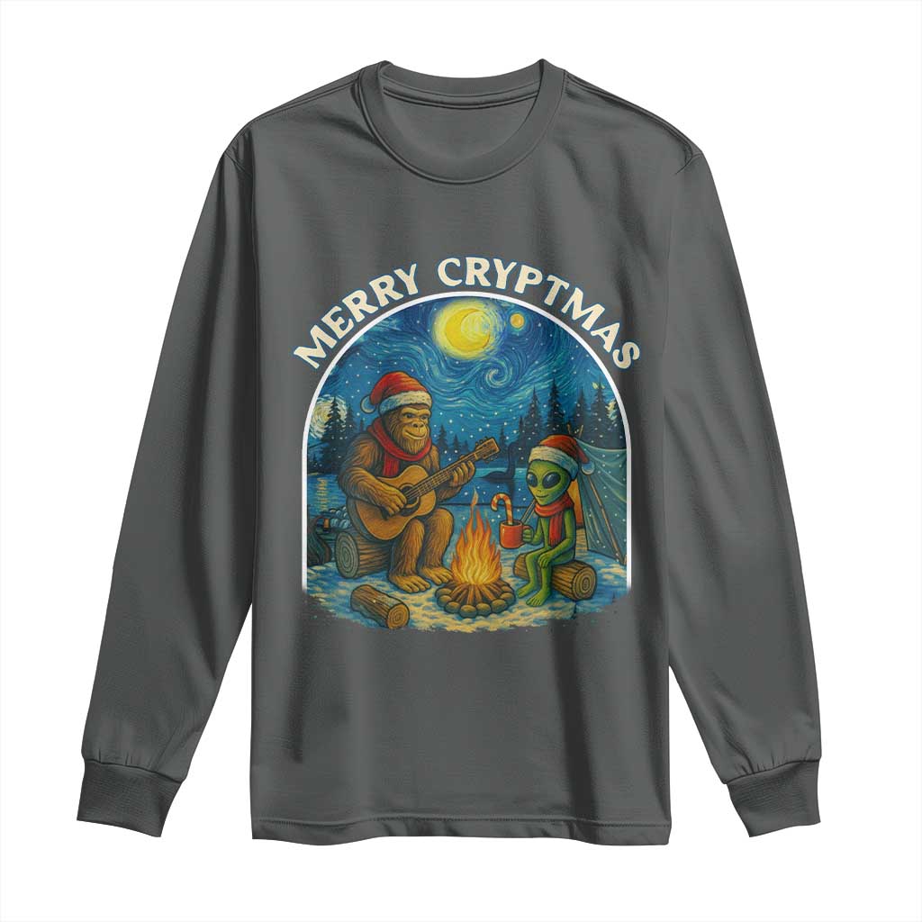 Funny Bigfoot Christmas Long Sleeve Shirt Sasquatch Alien Merry Cryptmas TS14 Dark Heather Print Your Wear
