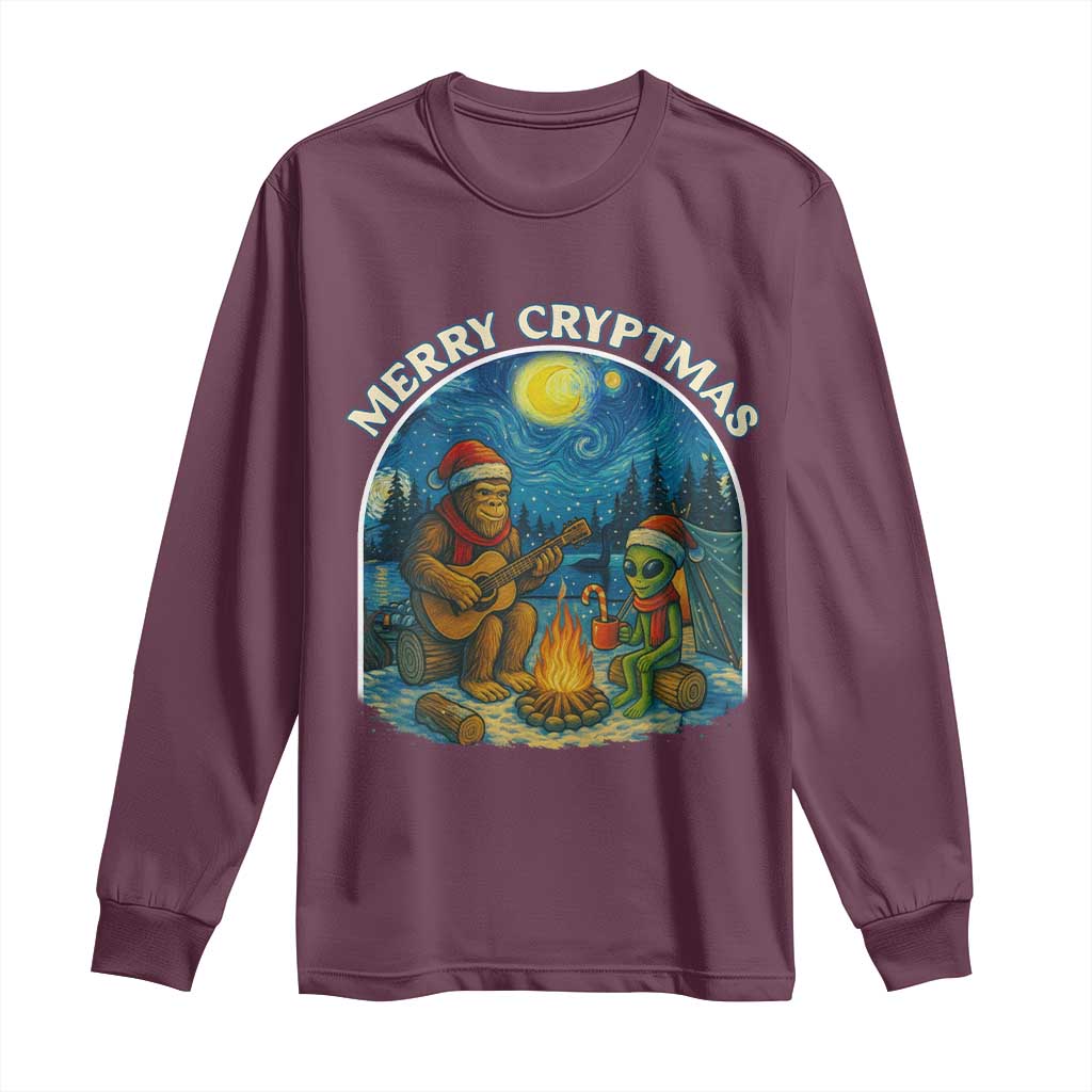 Funny Bigfoot Christmas Long Sleeve Shirt Sasquatch Alien Merry Cryptmas TS14 Maroon Print Your Wear
