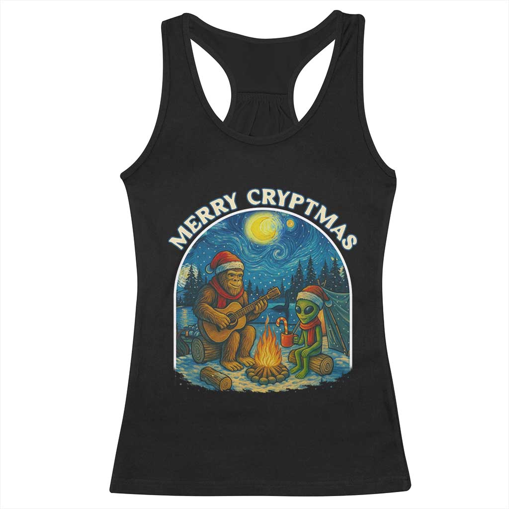 Funny Bigfoot Christmas Racerback Tank Top Sasquatch Alien Merry Cryptmas TS14 Black Print Your Wear