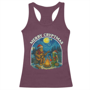 Funny Bigfoot Christmas Racerback Tank Top Sasquatch Alien Merry Cryptmas TS14 Maroon Print Your Wear