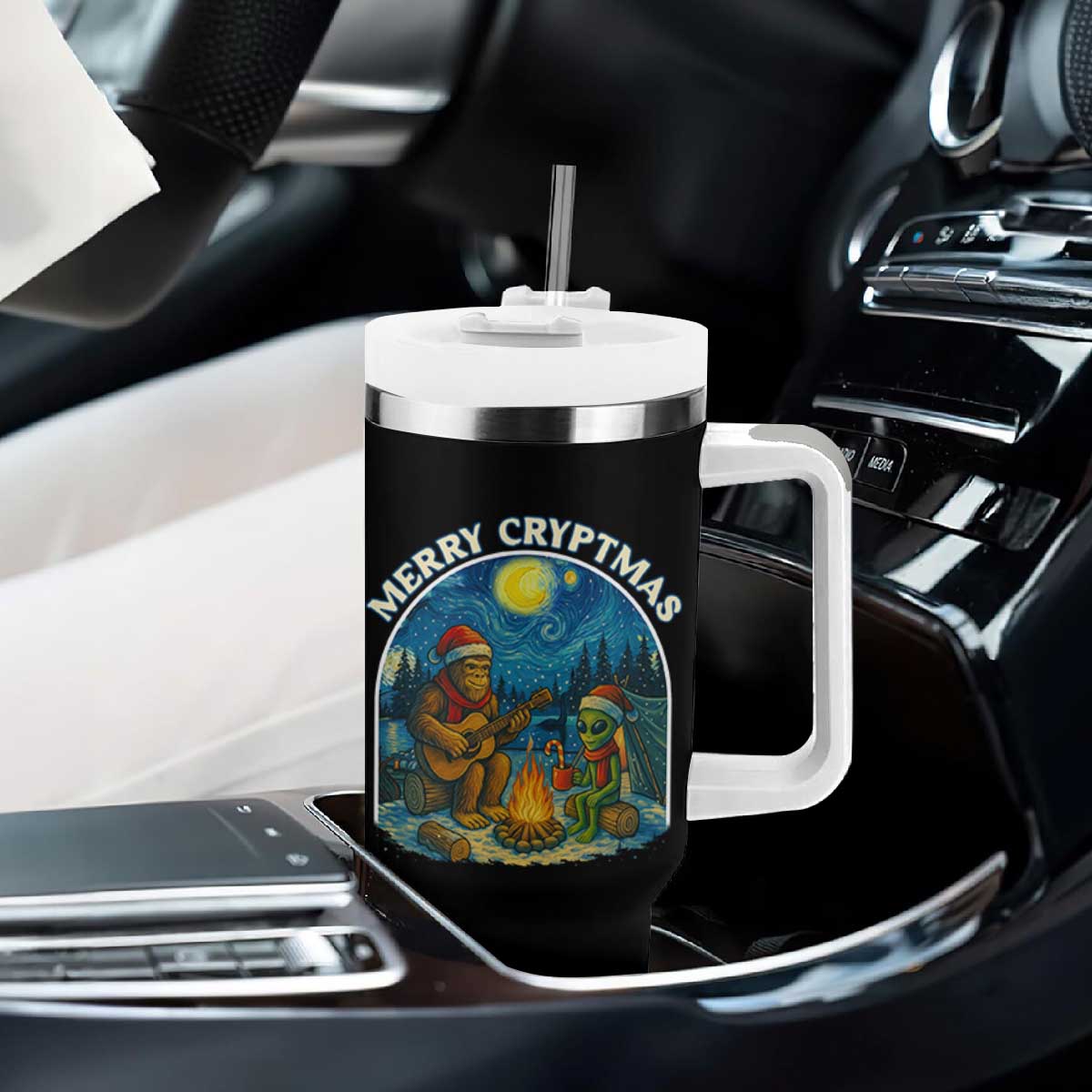Funny Bigfoot Christmas Tumbler With Handle Sasquatch Alien Merry Cryptmas TS14 Print Your Wear