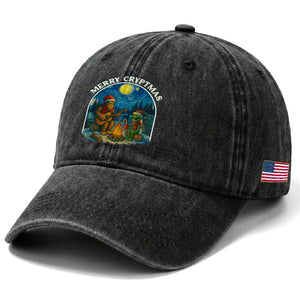 Funny Bigfoot Christmas Washed Cotton Baseball Cap Sasquatch Alien Merry Cryptmas TS14 Print Your Wear