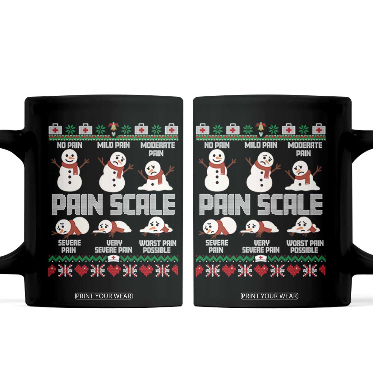 Pain Scale Snowman Coffee Mug Funny ICU Nurse Christmas TS14 Black Print Your Wear