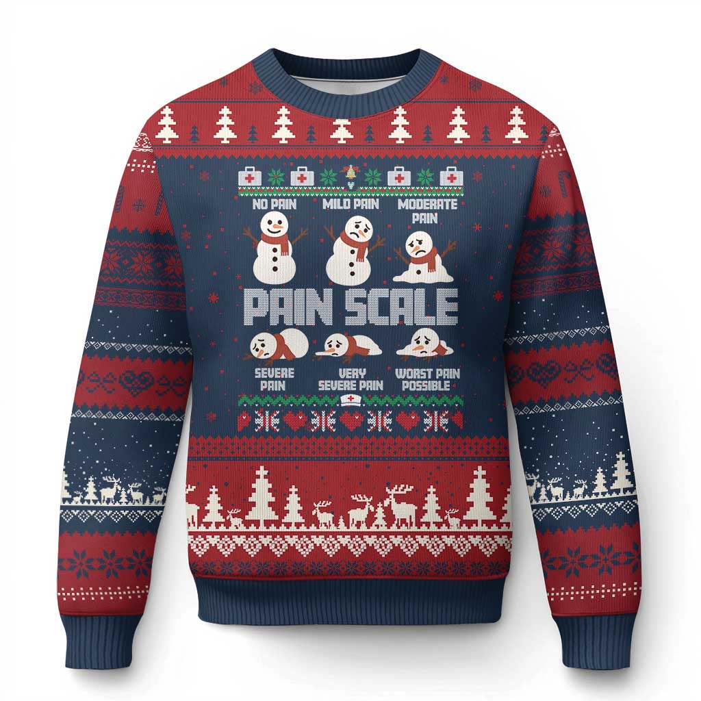 Pain Scale Snowman Ugly Christmas Sweater Funny ICU Nurse Xmas TS14 Navy Red Print Your Wear