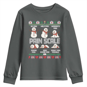 Pain Scale Snowman Youth Sweatshirt Funny ICU Nurse Christmas TS14 Dark Heather Print Your Wear