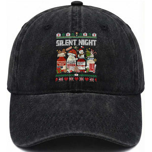 Silent Night Christmas Washed Cotton Baseball Cap Funny ICU Nurse Xmas TS14 Washed Cap Universal Fit Black Print Your Wear