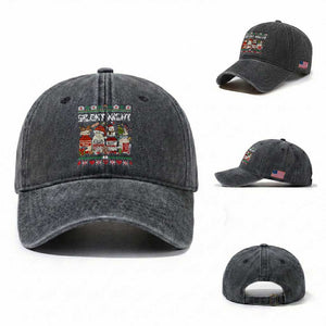 Silent Night Christmas Washed Cotton Baseball Cap Funny ICU Nurse Xmas TS14 Washed Cap Universal Fit Dark Gray Print Your Wear