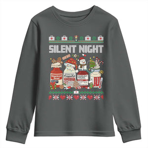 Silent Night Christmas Youth Sweatshirt Funny ICU Nurse Xmas TS14 Dark Heather Print Your Wear
