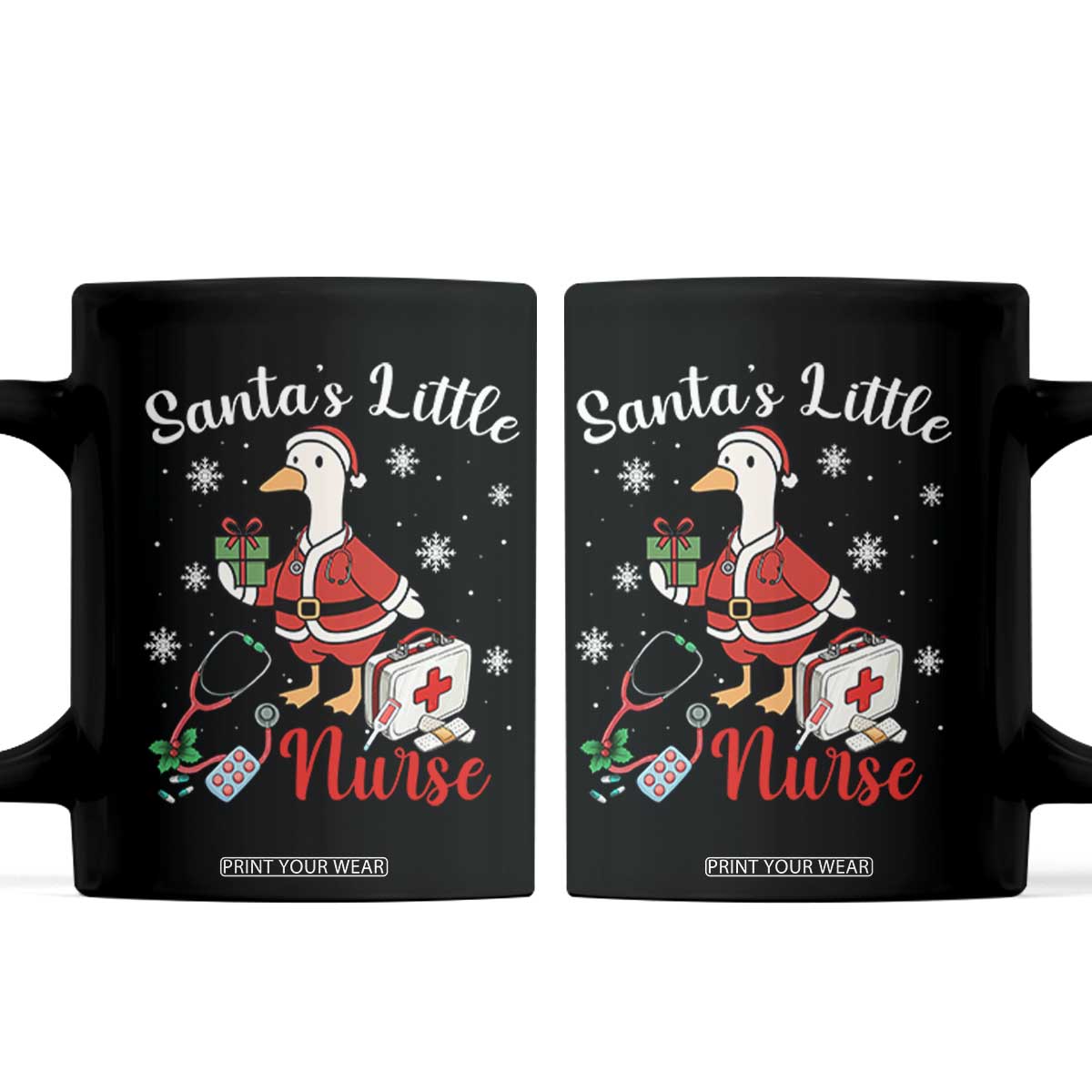 Christmas Goose Nurse Coffee Mug Santa Little Nurse TS14 Black Print Your Wear