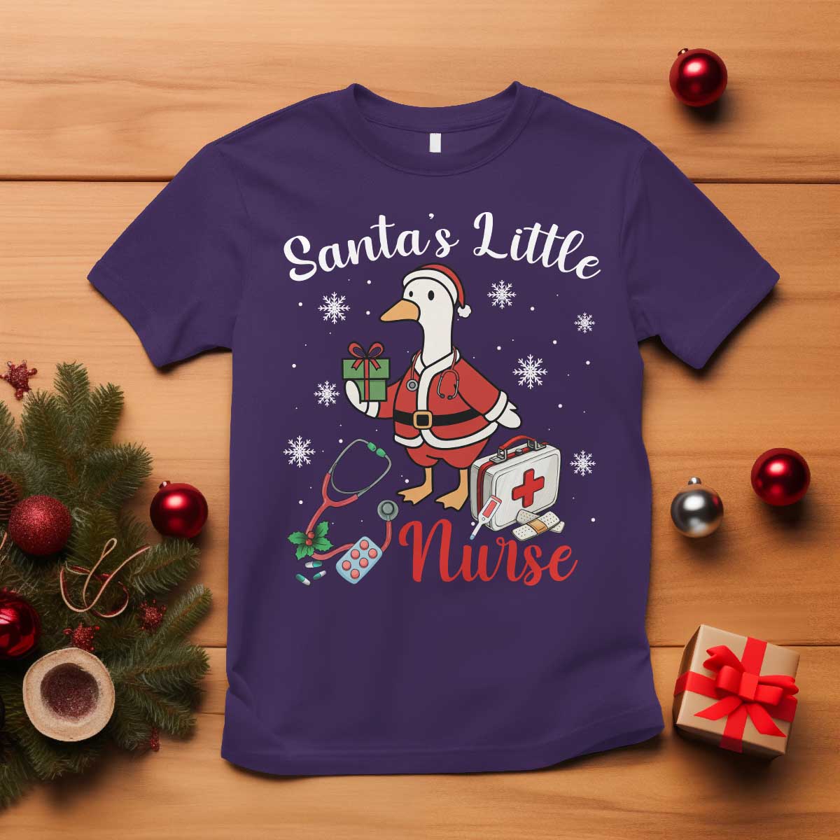 Christmas Goose Nurse T Shirt Santa Little Nurse TS14 Purple Print Your Wear