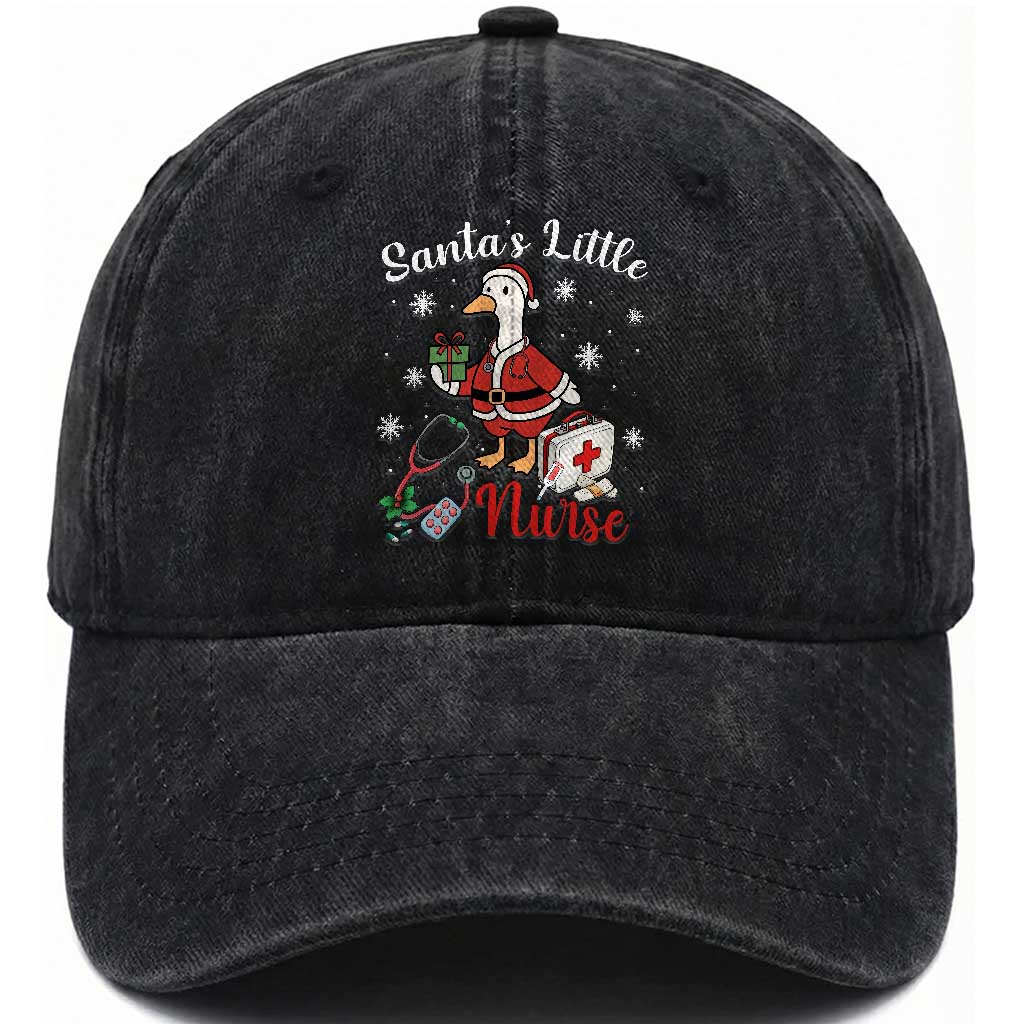 Christmas Goose Nurse Washed Cotton Baseball Cap Santa Little Nurse TS14 Washed Cap Universal Fit Black Print Your Wear