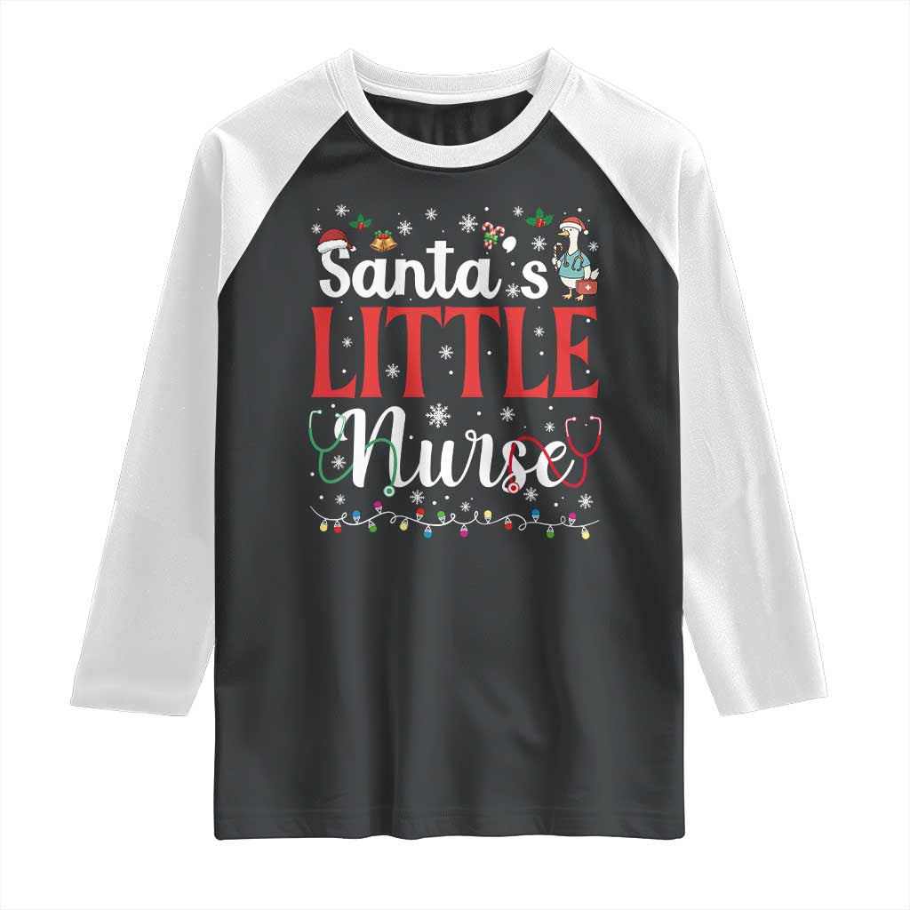 Funny Nurse Christmas Raglan Shirt Santa Little Nurse TS14 Black White Print Your Wear