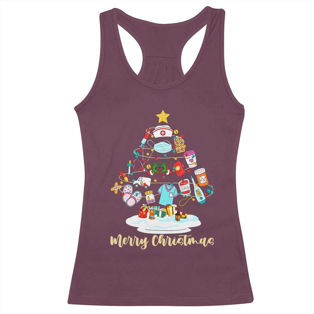 Christmas Nurse Tree Lights Racerback Tank Top TS14 Maroon Print Your Wear