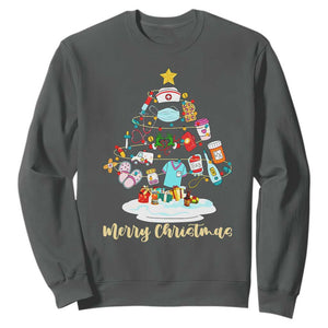 Christmas Nurse Tree Lights Sweatshirt TS14 Dark Heather Print Your Wear