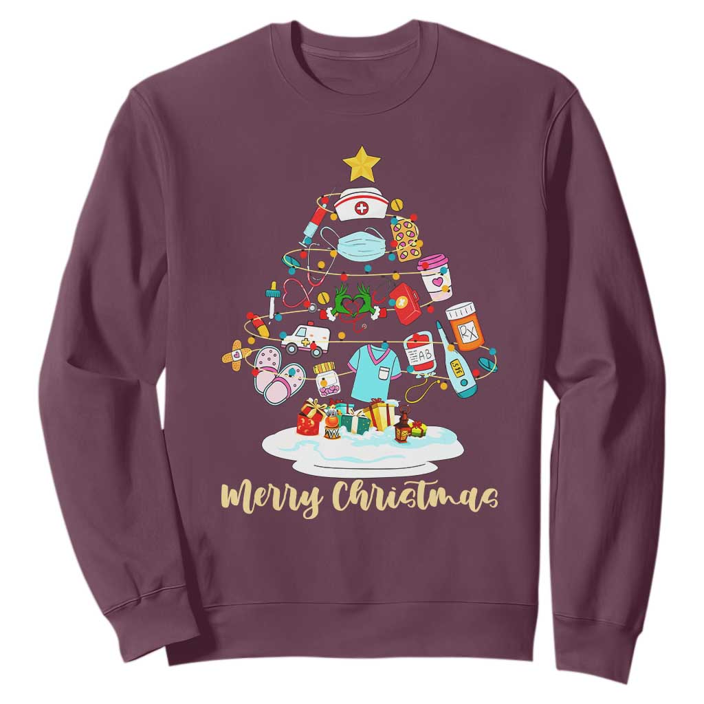 Christmas Nurse Tree Lights Sweatshirt TS14 Maroon Print Your Wear
