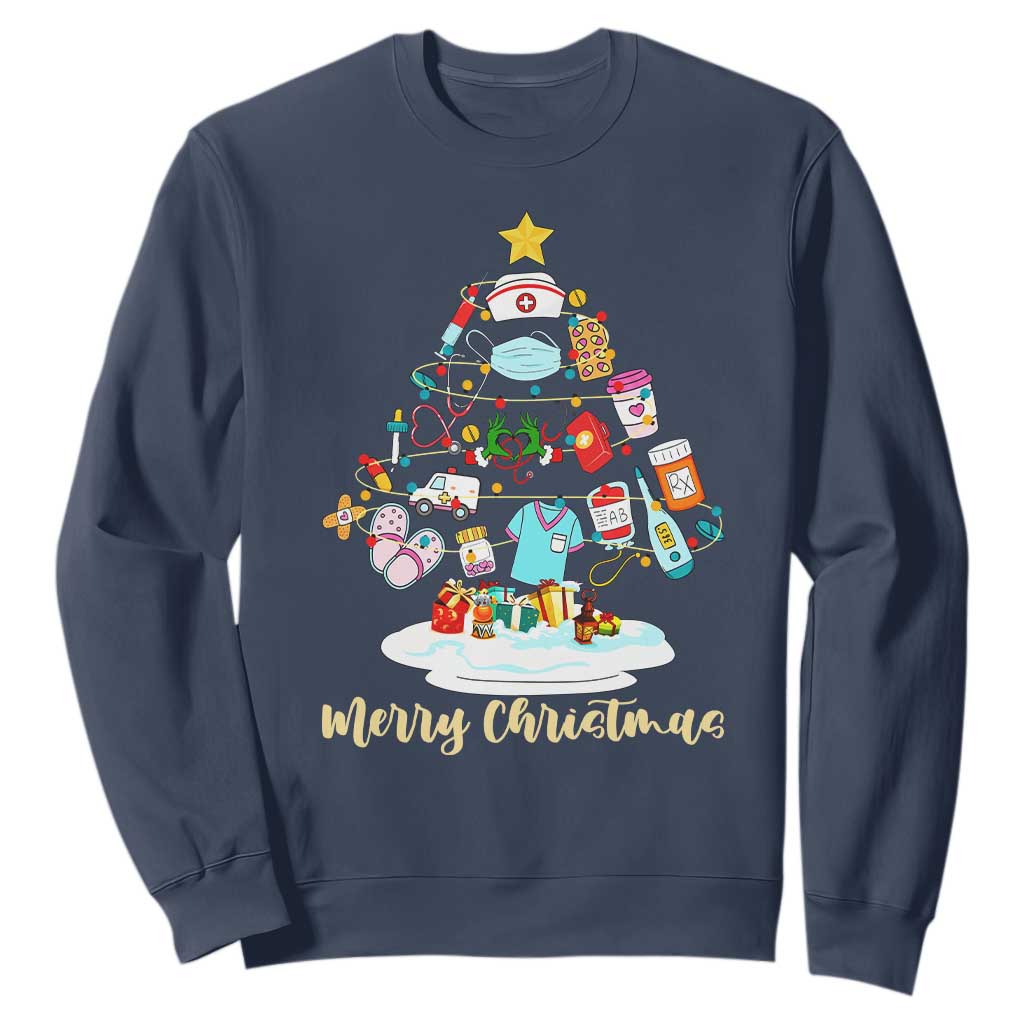 Christmas Nurse Tree Lights Sweatshirt TS14 Navy Print Your Wear