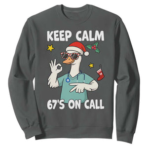 67 Six Seven Goose Nurse Christmas Meme Sweatshirt TS14 Dark Heather Print Your Wear