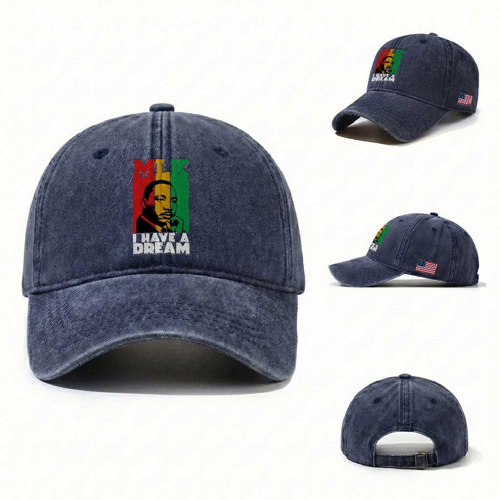 Martin Luther King Jr Washed Cotton Baseball Cap I Have Dream MLK Quote TS14 Washed Cap Universal Fit Navy Print Your Wear