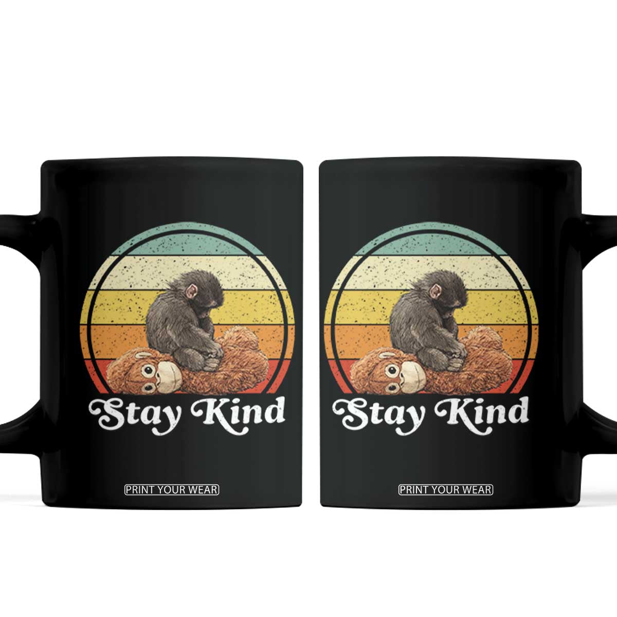 Punch Mokey Coffee Mug Viral Trend Baby Monkey Stay Kind TS14 Black Print Your Wear